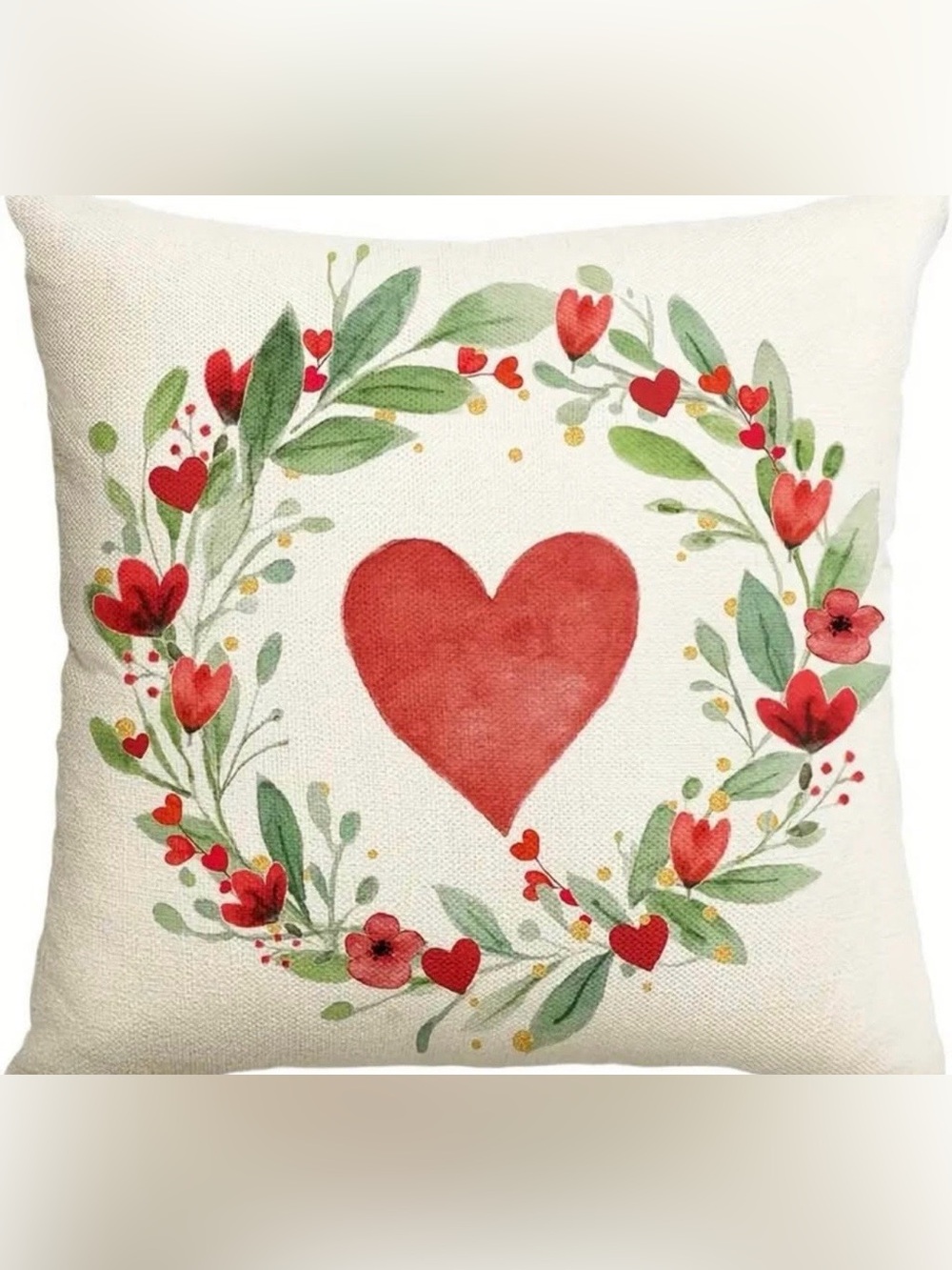 Red Heart Wreath Decorative Pillow Cover 18”-NWOT